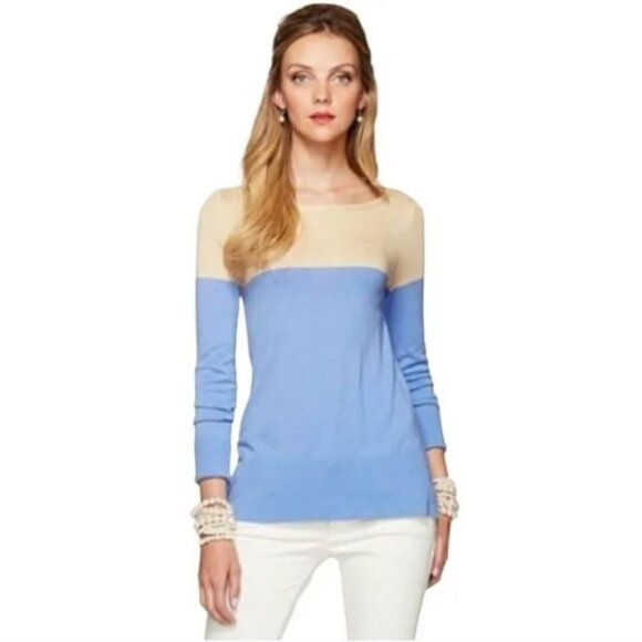 LILLY PULITZER Women's blue tan colorblock Pullover Sweater - S - Picture 2 of 12